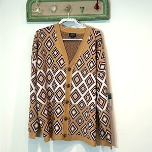Abbott Elementary V-neck cardigan sweater diamond print cream tan plus size xxl